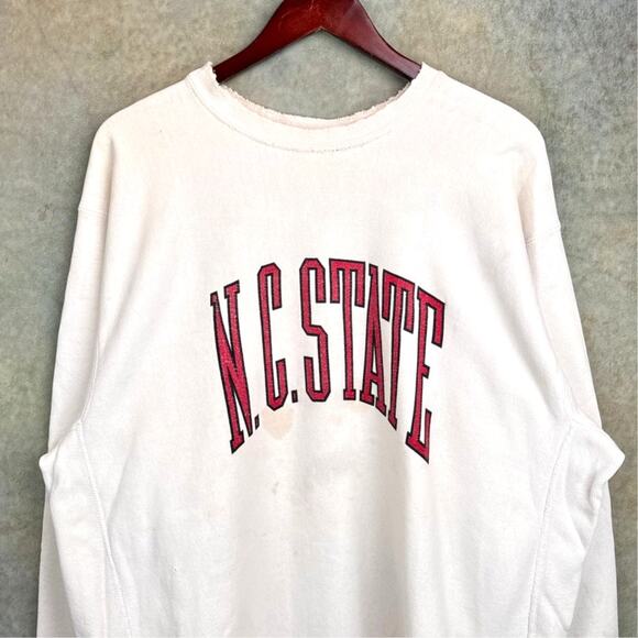 VTG 90s NC State College Sweatshirt Sz XXL White Red HeavyWeight Reverse Weave - Picture 2 of 9